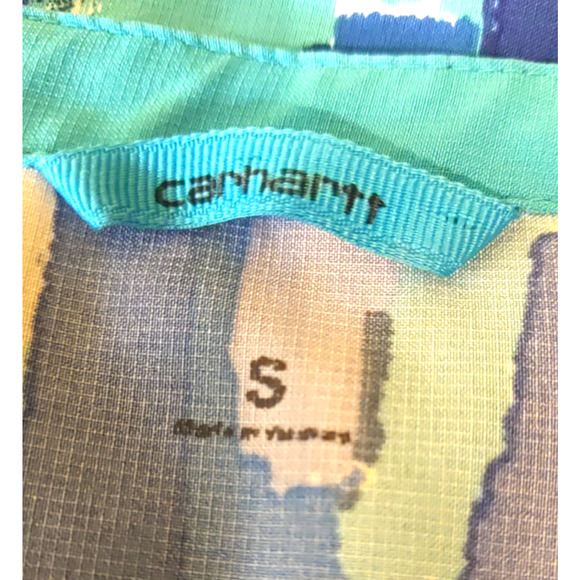 Carhartt Women's Scrub Top Size Small Blue Paint Art V Neck Polyester Medical... - Picture 6 of 6